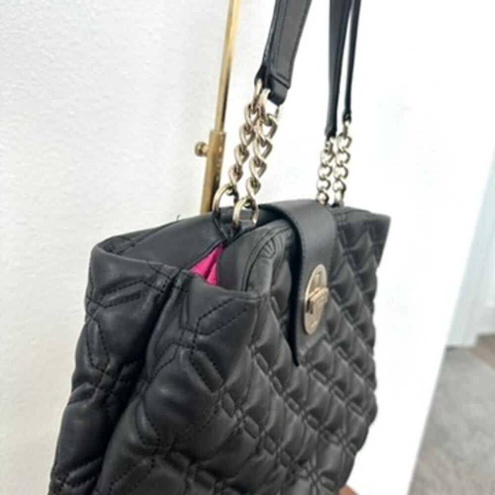 KATE SPADE WHITAKER PLACE ELENA QUILTED BLACK LEATHER BAG GOLD CHAIN GLAM - Picture 8 of 8